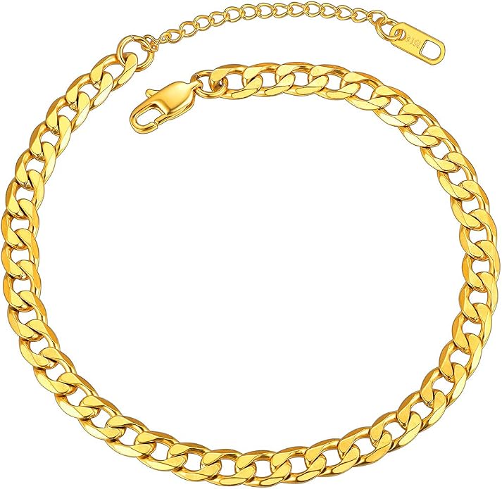 ChainsPro Resizable Anklet Chain for Women Men, Figaro/Wheat/Twist Rope/Cuban Foot Bracelet-Strong with Good Clasp-18K Gold Plated(Send Gift Box)