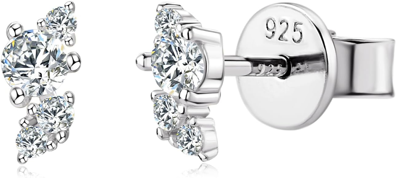 Moissanite Cartilage Earrings, 925 Sterling Silver Tiny Studs, Dainty Stylish Fashion Jewelry for Women Teen Mom, Hypoallergenic for Sensitive Ears, Gift Box Included