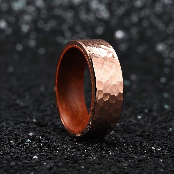King Will Hammered 8mm Silver Tungsten Ring Hammer Men Wedding Band Comfort Fit