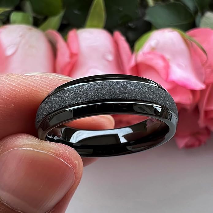 TUTISS 6mm 8mm Black/Gold/Rose Gold/White Tungsten Rings for Men Women Fashion Engagement Wedding Bands Sandblasted Finish I Love You Engraved Comfort Fit