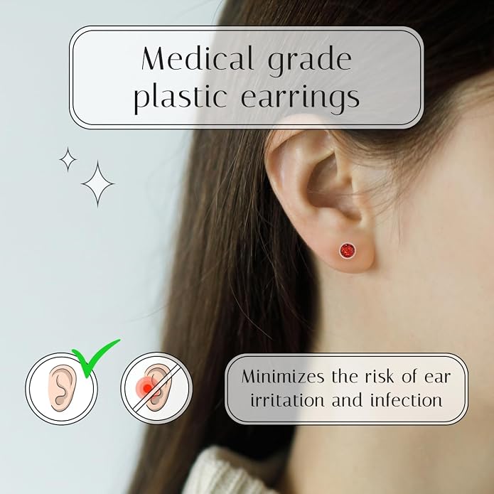 Medical Grade Plastic Earrings for Sensitive Ears, Nickel Free, Hypoallergenic Earrings for Girls and Women, Comfortable, Lightweight and Metal Free Cubic Zirconia