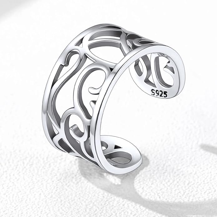 SILVERCUTE Toe Ring, Chic 925 Stamped Toe Ring, Band/Leaf Toe Ring, Sterling Silver Open Adjustable Toe Ring Set, Adjustable Pinky Rings