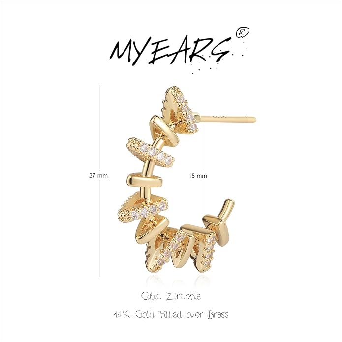 MYEARS Women Hoop Earrings Gold 14K Gold Filled Small Simple Handmade Hypoallergenic Everyday Illusion Jewelry