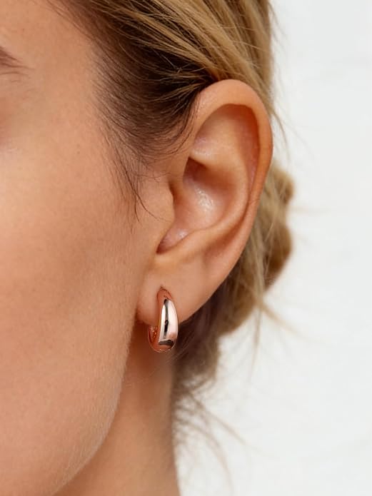 ChicSilver Solid 925 Sterling Silver Chunky Hoop Earrings for Women, Silver Small Thick Huggie Earrings Hypoallergenic Lightweight Silver Hoop Earrings for Sensitive Ears (8/10/12/14mm)