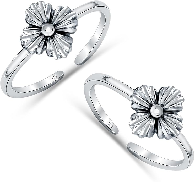 LeCalla 925 Sterling Silver Toe Ring for Women | Minimalistic Adjustable Pair of Toe-Rings | Mid Finger Bichhiya | Indian Toe Rings | Summer Beach Bare Foot Foot Jewelry