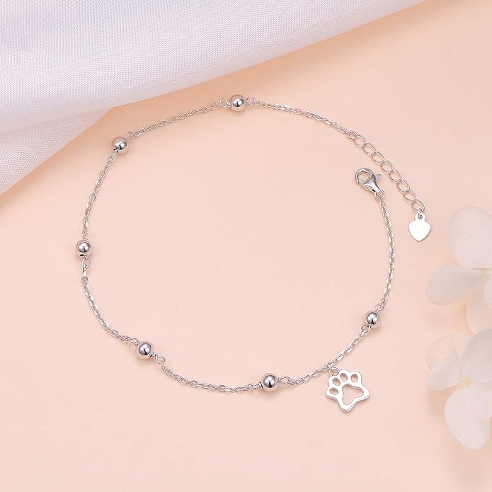 FLYOW S925 Sterling Silver Anklet for Women Summer Boho Beach Charm Adjustable Foot Ankle Bracelet Jewelry Birthday Gift
