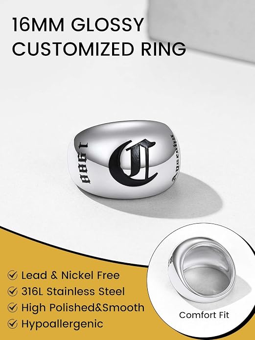 GOLDCHIC JEWELRY Chunky Dome Ring for Women, Stainless Steel Bold Stacking Croissant Statement Ring For Men (Size 7-12, Custom)