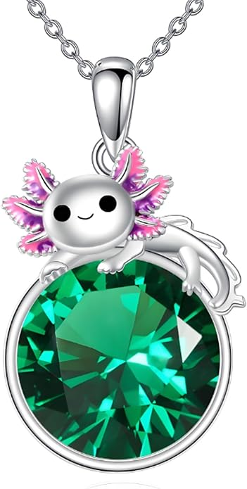 Birthstone Axolotl Necklace Sterling Silver Axolotl Pendant Cubic Zirconia Jewelry Birthday Gifts for Women Men