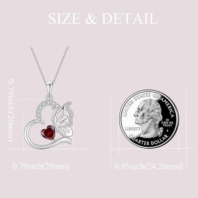 Butterfly Necklace for Women 925 Sterling Silver Heart Pendant Birthstones Jewelry Gift
