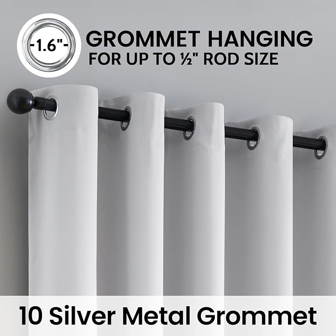 SimpleHome White 100% Blackout Curtains Room Darkening Living Room 84 Inch | Curtains for Bedroom,Thermal Insulated Grommet Window Drapes,Curtains for Living Room with Black Back,62 x 84 Inch,2 Panels