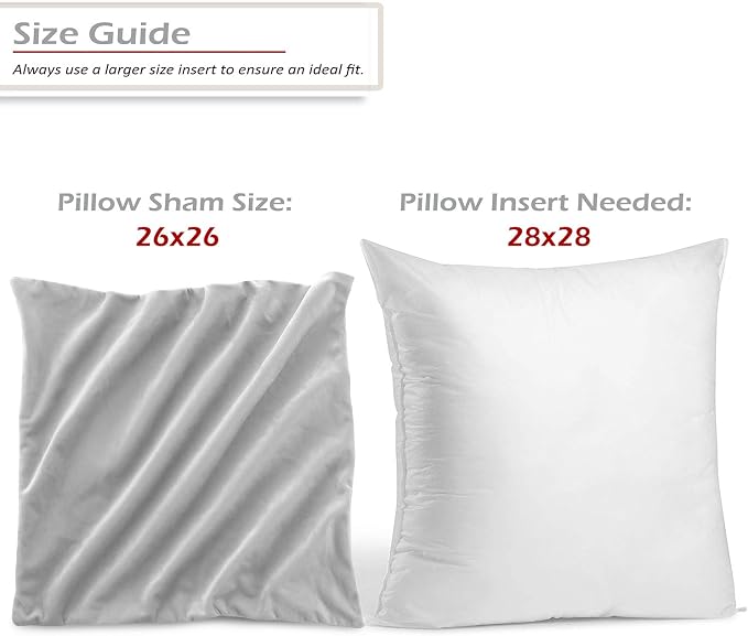 Nestl Throw Euro Pillow Covers, Cozy Velvet Decorative Pillow Covers 26 x 26 Inches, Soft Solid Couch Pillow Case for Sofa, Bed and Car, Set of 2 - Light Gray