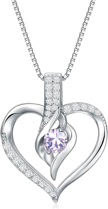 Birthstone Necklace Gifts for Women, 18K Gold-plated Sterling Silver Love Heart Necklace Durable Box Chain Women Jewelry Gifts for Her 20"
