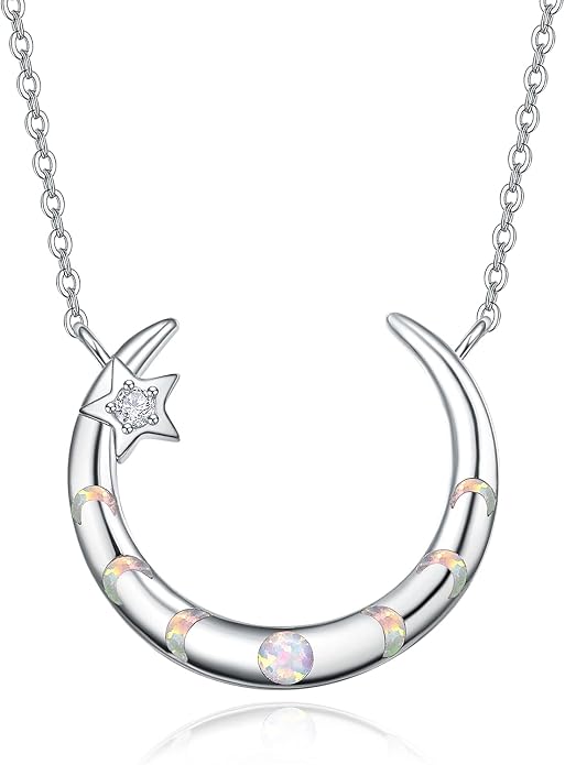 Palpitate Moon Star Necklace Moon Phase Necklace Pendant 925 Sterling Silver Jewelry Christmas Gifts for Women Wife Her Adjustable Chain