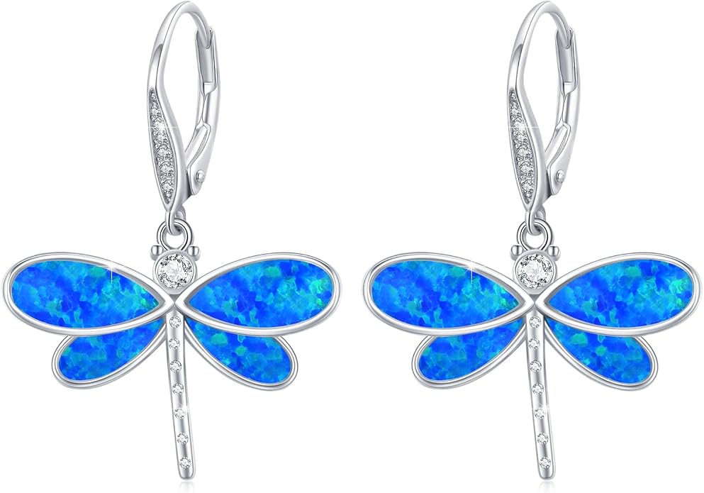 CUOKA MIRACLE Dragonfly Earrings 925 Sterling Silver Hoop Dragonfly Earrings Dangle Drop Opal Earring Dragonflies Jewelry Gifts for Women Wife