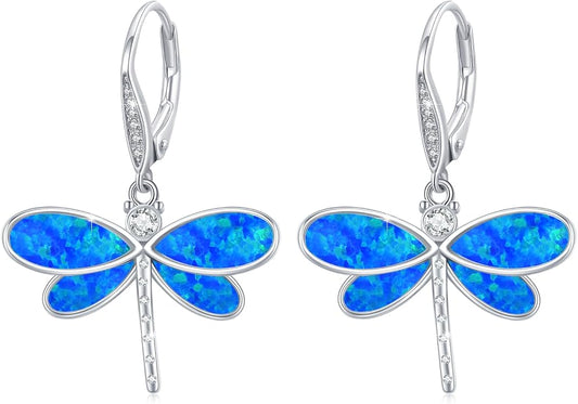 CUOKA MIRACLE Dragonfly Earrings 925 Sterling Silver Hoop Dragonfly Earrings Dangle Drop Opal Earring Dragonflies Jewelry Gifts for Women Wife