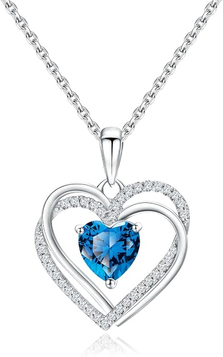 Anniversary Charm Necklace, Sterling Silver 14K Gold Plated Chain with Interlocking Heart Pendant Elegant Birthstone Necklaces for Women, Length 18"