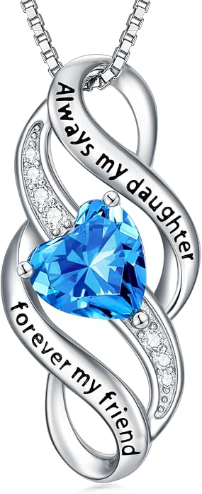 Daughter Necklace 925 Sterling Silver Always My Daughter Forever My Friend Infinity Necklace to Daughter Birthday Gift from Mom with 12 Birthstones