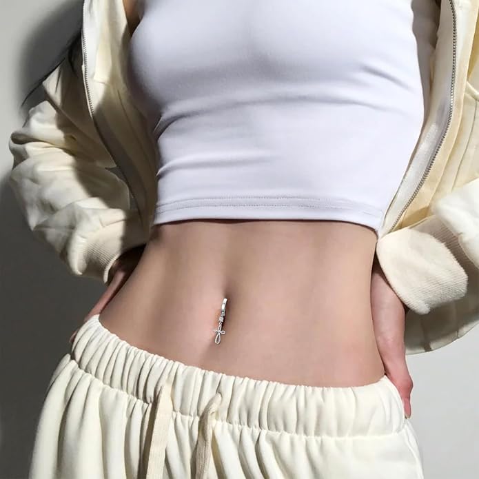 Butterfly Cross Shark Belly Button Ring 925 Sterling Silver Clicker Belly Rings Dangle Navel Ring Hypoallergenic Navel Piercing Belly Piercing Jewelry Gifts for Women