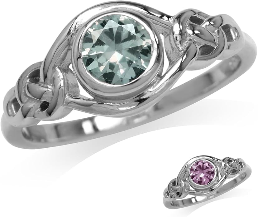 Silvershake Birthstone Gemstones White Gold Plated 925 Sterling Silver Irish Celtic Knot Engagement or Promise Solitaire Ring Jewelry for Women