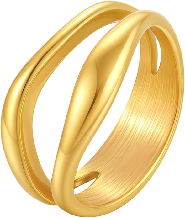 MPRAINBOW Chunky Gold Rings for Women - 18K Gold Plated Ring,Non-Tarnish Stainless Steel Statement Band Trendy Jewelry Gift,Party Prom Christmas Valentines Day Birthday Gifts for Girlfriend Sister