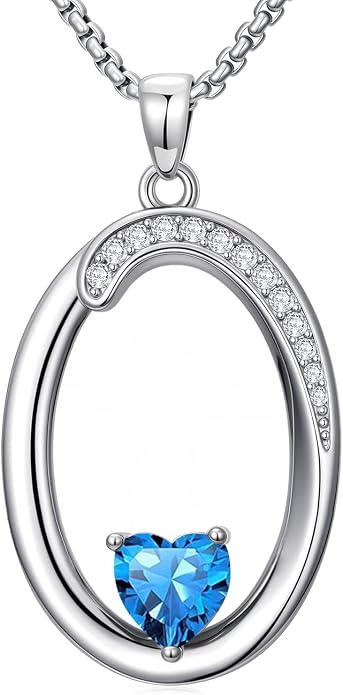 Birthday Gifts for Women Alphabet A to Z Initial Birthstone Pendant Necklaces for Women - 18k White Gold Plated Personalized Name Jewelry Anniversary Graduation Gifts for Wife Her Daughter Girlfriend(with Gift Box)