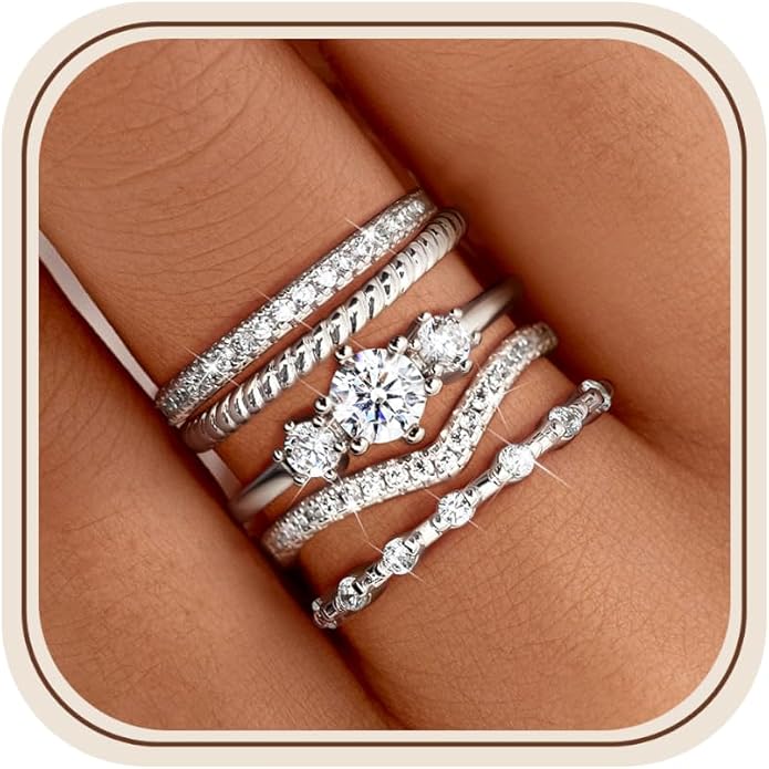 Florideco Stackable Rings for Women 14K Gold Plated Minimalist Non Tarnish Cubic Zirconia Thumb Ring Set Dainty Knuckle Ring Trendy Statement Stacking Rings Set Size 5-10