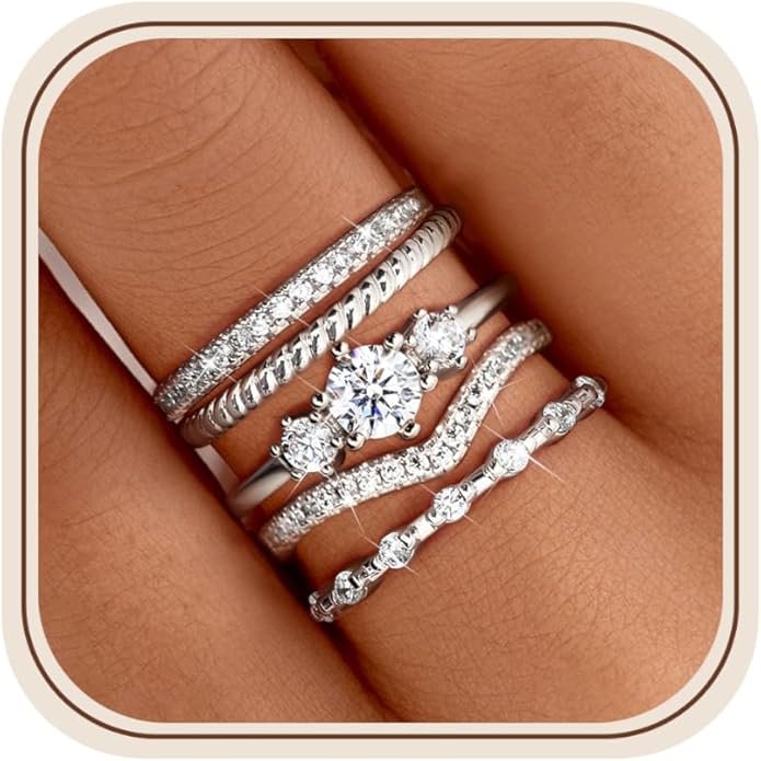 Florideco Stackable Rings for Women 14K Gold Plated Minimalist Non Tarnish Cubic Zirconia Thumb Ring Set Dainty Knuckle Ring Trendy Statement Stacking Rings Set Size 5-10