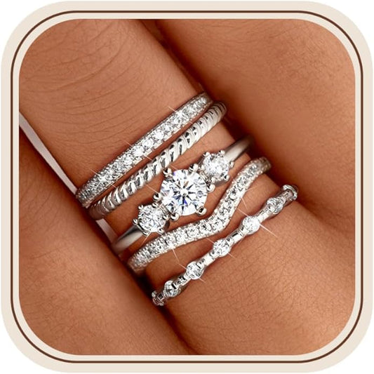 Florideco Stackable Rings for Women 14K Gold Plated Minimalist Non Tarnish Cubic Zirconia Thumb Ring Set Dainty Knuckle Ring Trendy Statement Stacking Rings Set Size 5-10