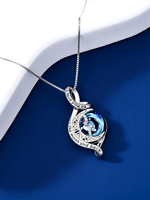 OCJ Birthstone Necklace for Women 925 Sterling Silver Moon and Star Pendant Infinity Celtic Moon Crystal Jewelry Anniversary Birthday Christmas Gift for Her Wife Girlfriend Mom Daughter