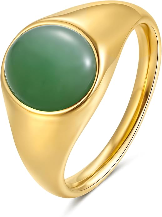 YeGieonr Gold Signet Rings for Women Non Tarnish Gold Rings, Waterproof Gemstones Statement Ring, 18K Gold Plated Stainless Steel Gem Stone Jewelry Gift for Everyday Wear