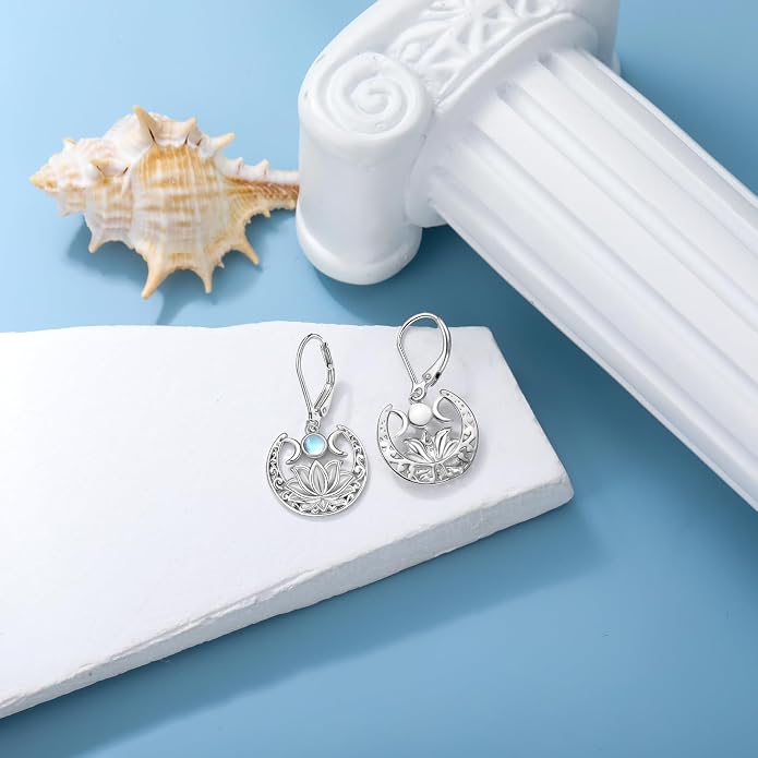 Dorunmo Moonstone Dangle Drop Earrings s925 Sterling Silver Leverback Earrings Filigree Moonstone Jewelry Birthday Gifts for Women