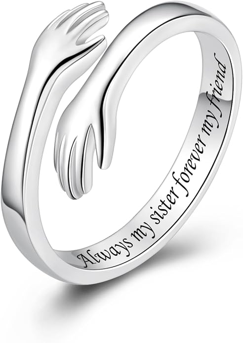 S925 Sterling Silver Hug Rings for Women Teen Girls Adjustable Ring for Granddaughter Daughter Hope Promise Friendship Hand Ring Jewelry for Birthday Graduation Christmas Mothers Day Valentines Gifts