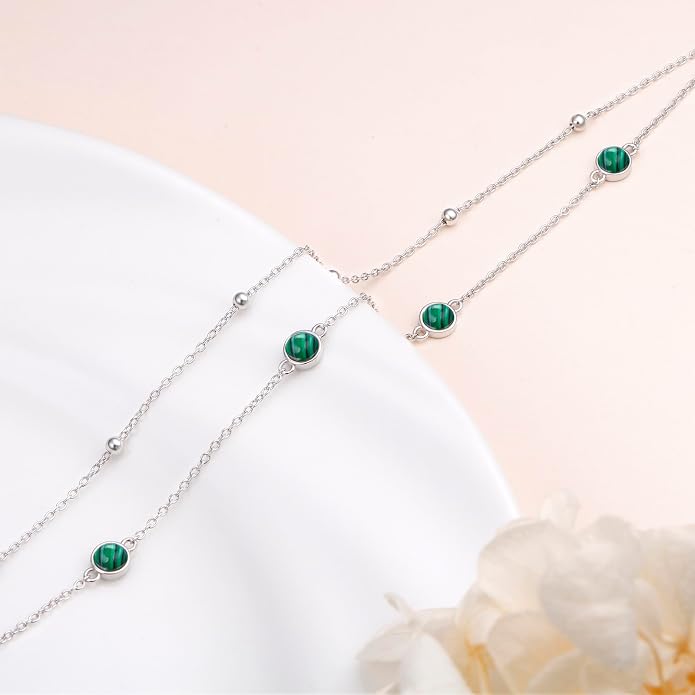 Flyow Anklet for Women S925 Sterling Silver Adjustable Foot Beaded Heart Charm Ankle Bracelet Anklets Jewelry