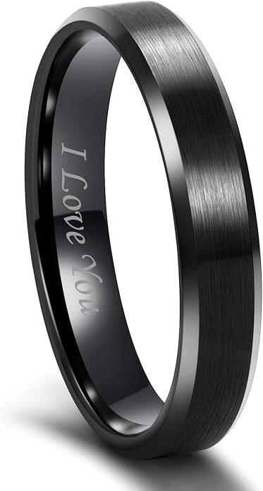 Frank S.Burton 3mm 4mm 6mm 8mm Black/Silver/Rose Gold Tungsten Rings for Women Men Wedding Band Engagement Ring Comfort Fit Beveled Edges Size 4-15