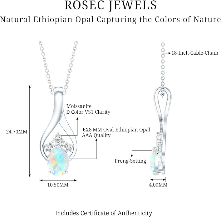 Natural 1.2 Carat Ethiopian Opal Teardrop Necklace With Silver Chain, AAA Quality - Fine Jewelry Gift