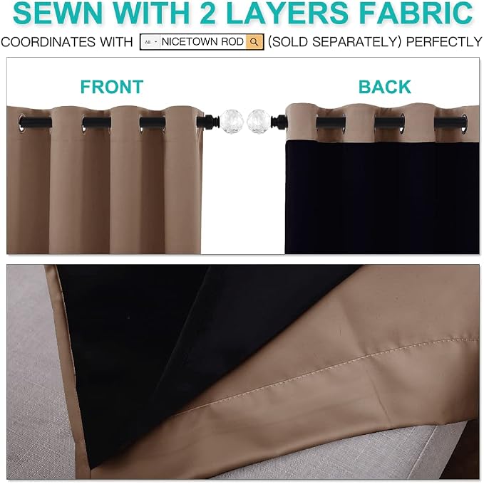 NICETOWN Total Blackout Panels for Nursery, Super Soft, Heavy Duty and Thick Window Treatment Curtains 63 inches Long with Black Lined for Basement, (1 Pair, Cappuccino, 42 inches Wide Each Panel)