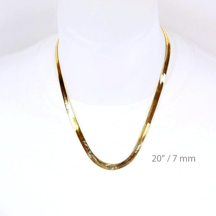 Men's Women's Flat Flexible Shine Herringbone Chain Necklace 14kt Gold Plated sized 20"