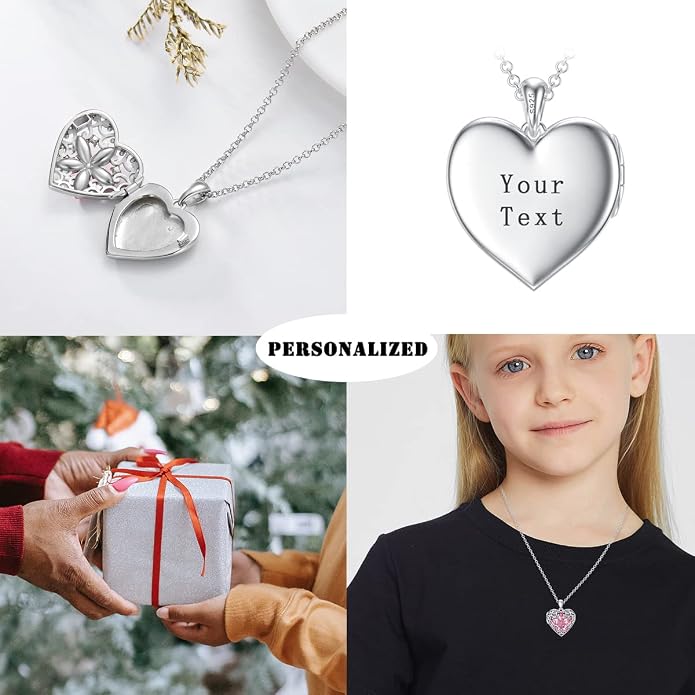 Dorunmo Personalized Locket Necklace 925 Sterling Silver that Holds Pictures Butterfly Birthstone Photo Heart Locket Custom Jewelry Congratulations New Beginnings New Job Gifts for Women