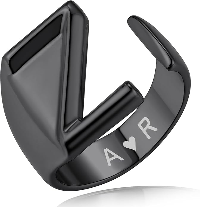 KeyStyle Bold Initial Letter Rings Adjustable, GoldChic Jewelry Women Gold Statement Ring Personalized Engraved Women’s Open Signet Ring for Party (Gold, White Gold, Black)