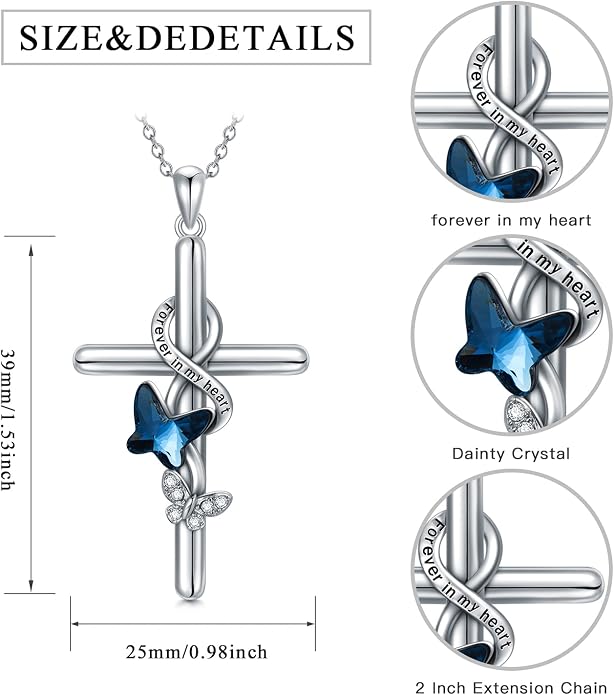 Cross Necklace for Women 925 Sterling Silver I Love You Necklace Religious Jewelry with Gift Box for Mother Daughter