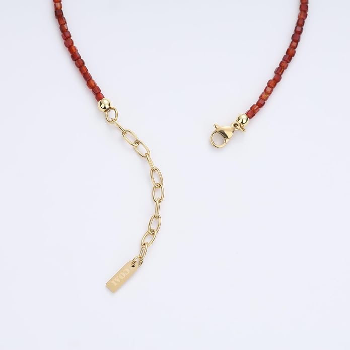 COAI Waterproof Anklet for Women, Square Crystal Beaded Anklet for Women, Red Carnelian/Turquoise/Lapis Lazuli