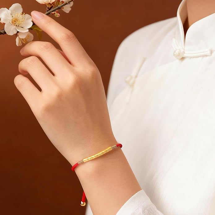Om Mani Padme Hum Bracelet, Handmade Tibetan Buddhist Mala Bracelet with Six True Words Mantra for Protection, Good Luck & Positive Karma, Adjustable Red or Black String Bracelet for Women & Men