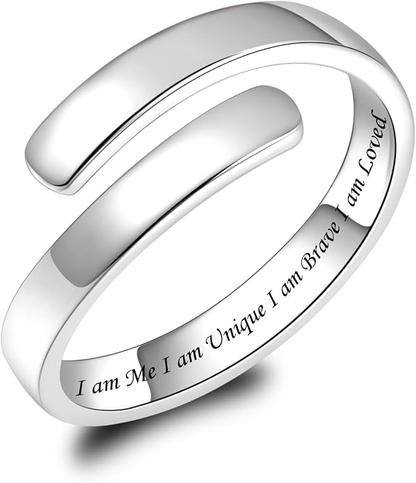 BEILIN 925 Sterling Silver Inspirational Jewelry Rings Adjustable Ring Personality Encouragement Gift for Teens Women