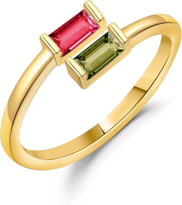 JSJOY Birthstone Rings for Women Dainty Emerald Blue Ring Birthday Gifts for Mom Her Gemstones CZ Ring for Teens Gold Rings That Don't Tarnish Adjustable Ring Jewelry Gifts