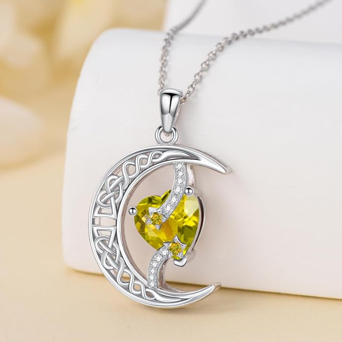 TOUPOP Moon and Star Birthstone Necklace for Women 925 Sterling Silver Celtic Moon Jewelry Birthday Mothers Day Gifts for Mom Wife Her