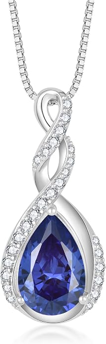 Fahonie 925 Sterling Silver Birthstone Necklace for Women,Infinity Teardrop Cubic Zirconia Pendant Necklace Anniversary Birthday Jewelry Gift for Women Wife Friend 18"+2" Chain