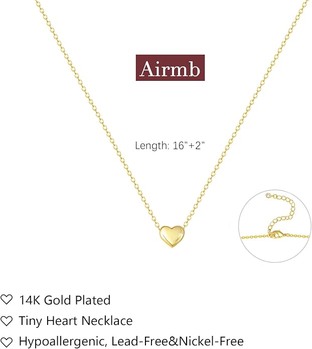Airmb Cute Heart Necklace for Women Gold/Silver Plated Heart Pendant Choker Necklaces Tendy Love Heart Chain Necklace Dainty Gold/Silver Necklace Jewelry Gifts for Women