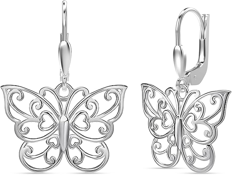 Charmsy 925 Sterling Silver Filigree Earrings for Women | Lightweight Diamond-Cut Openwork Leverback Dangle Earrings | Romantic Jewelry Gifts for Women