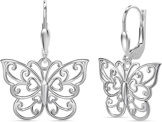 Charmsy 925 Sterling Silver Filigree Earrings for Women | Lightweight Diamond-Cut Openwork Leverback Dangle Earrings | Romantic Jewelry Gifts for Women