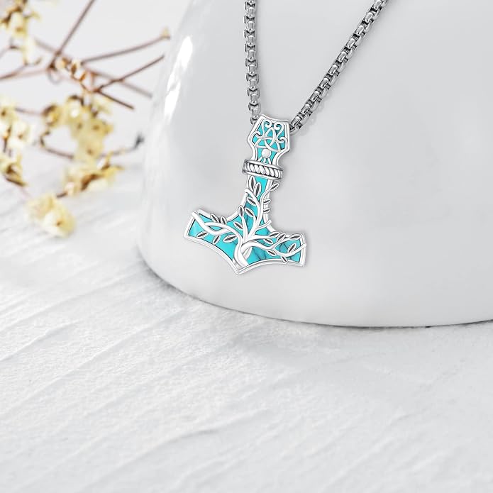 Celtic Cross Tree of Life Necklace for Women Sterling Silver Thor Hammer Tree of Life Pendant Irish Knot Cross Amulet Tree of Life Jewelry